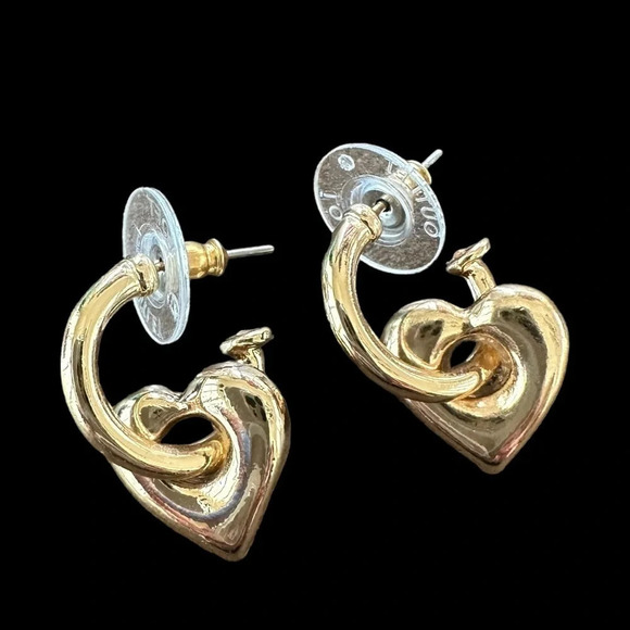 Loft Outlet Gold Tone Puffed Heart Hoop Post Earrings Simple Love Wedding Bridal - Picture 1 of 4